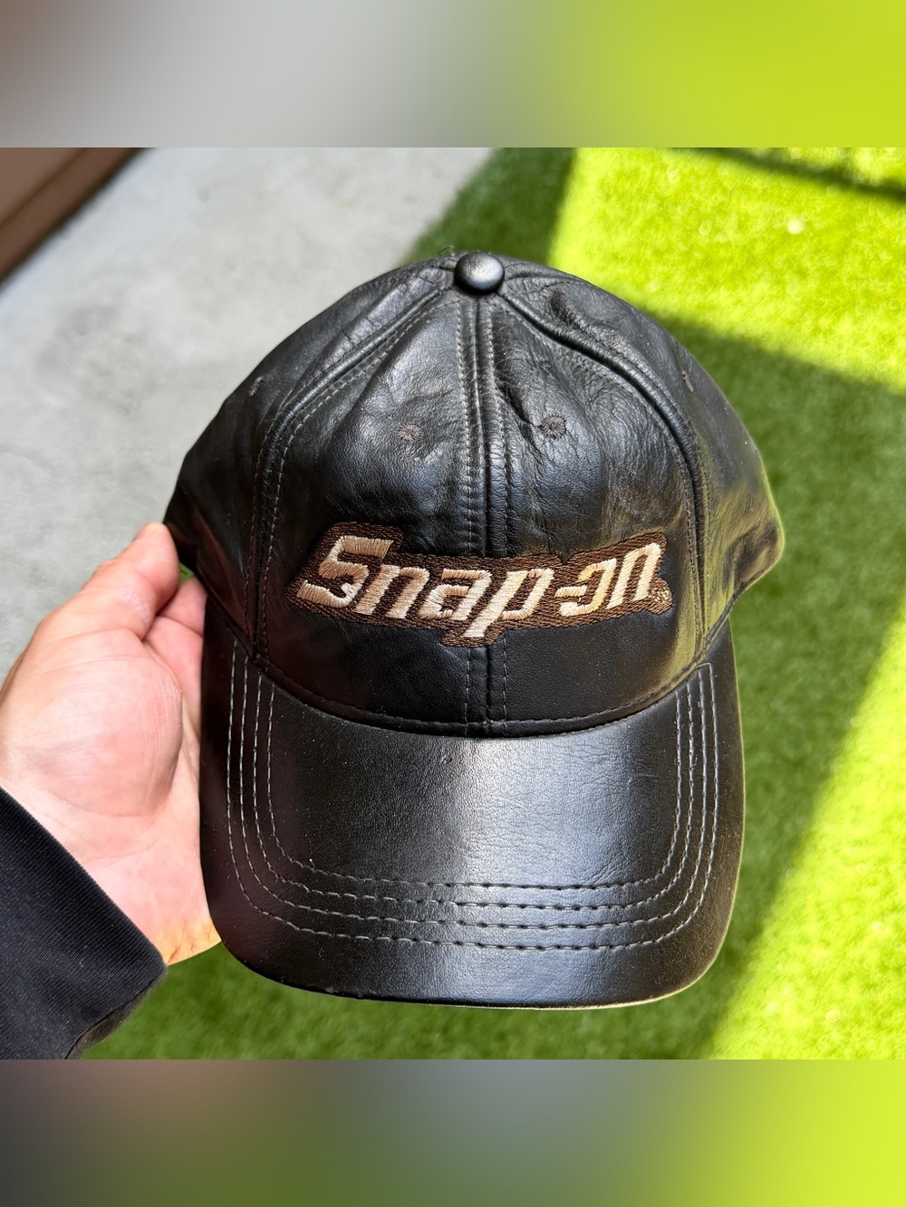 Snap-on Black Leather Baseball Cap vintage 90s USA